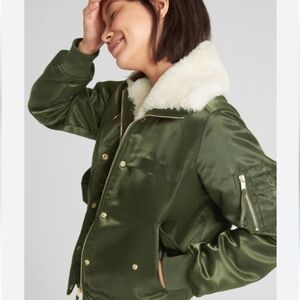 Gap green bomber jacket, faux fur lined